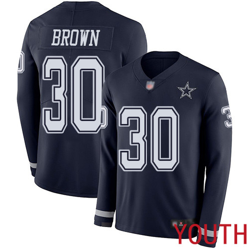 Youth Dallas Cowboys Limited Navy Blue Anthony Brown #30 Therma Long Sleeve NFL Jersey